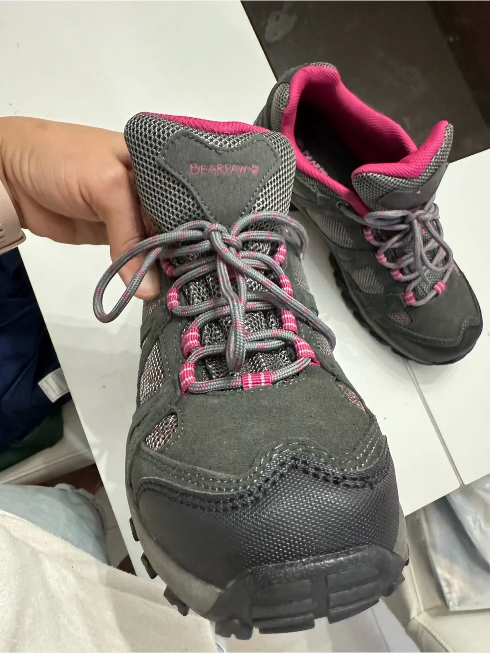 BearPaw Gray and Pink Women's Hiking Sneakers
